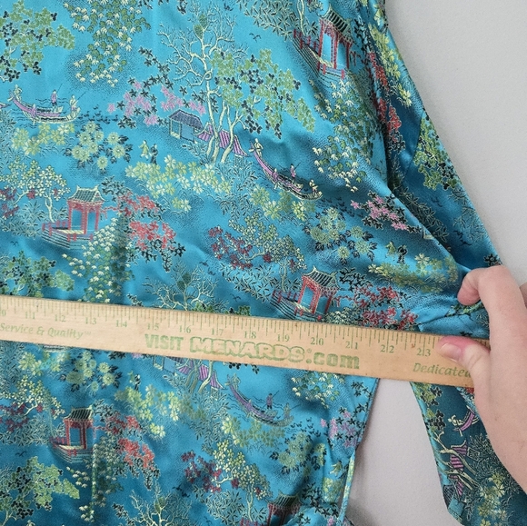 Peony Brand Kimono Robe Womens S Blue Satin Shanghai Vintage Chinese Jacket - Picture 11 of 14